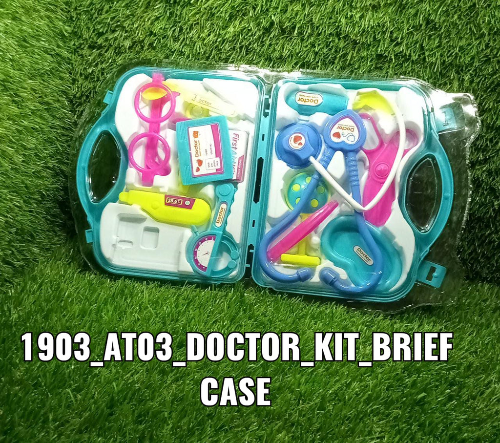Multicolour doctor kit for role play, neatly packed in its case.