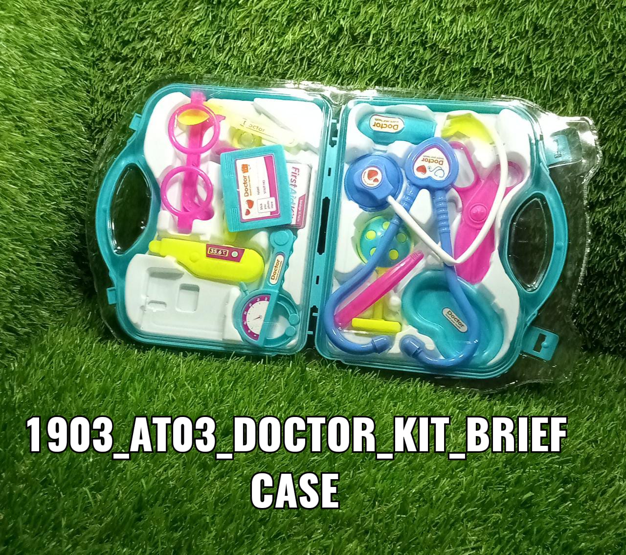Multicolour doctor kit for role play, neatly packed in its case.