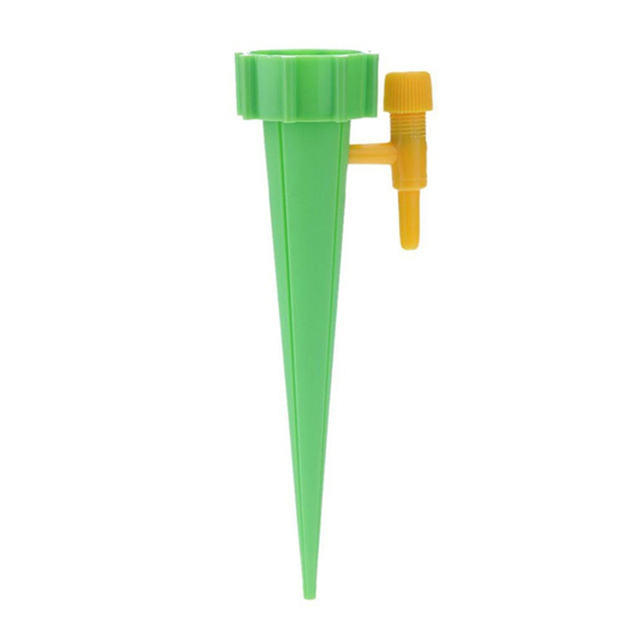 Hand demonstrating how to attach a bottle to the self-watering plant spike.