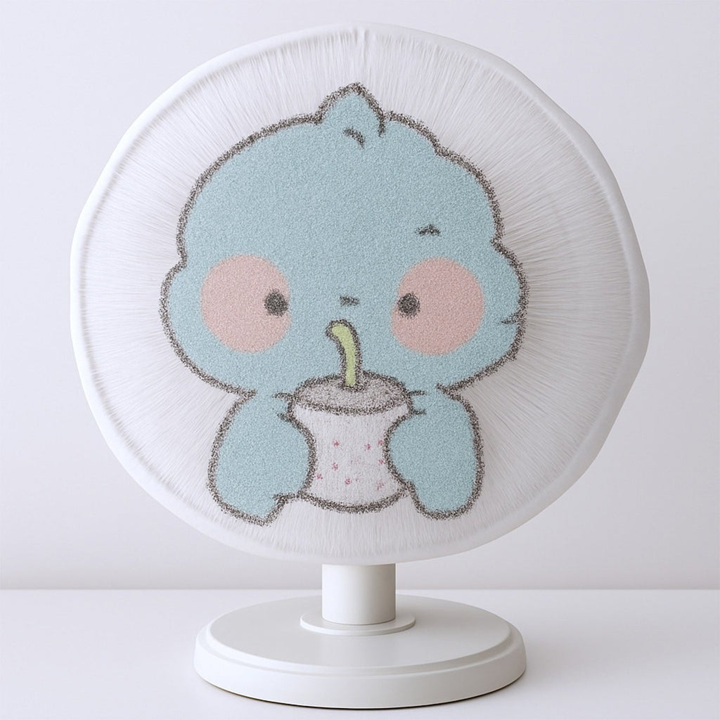 Cartoon fabric mesh fan cover fitted on a pedestal fan
