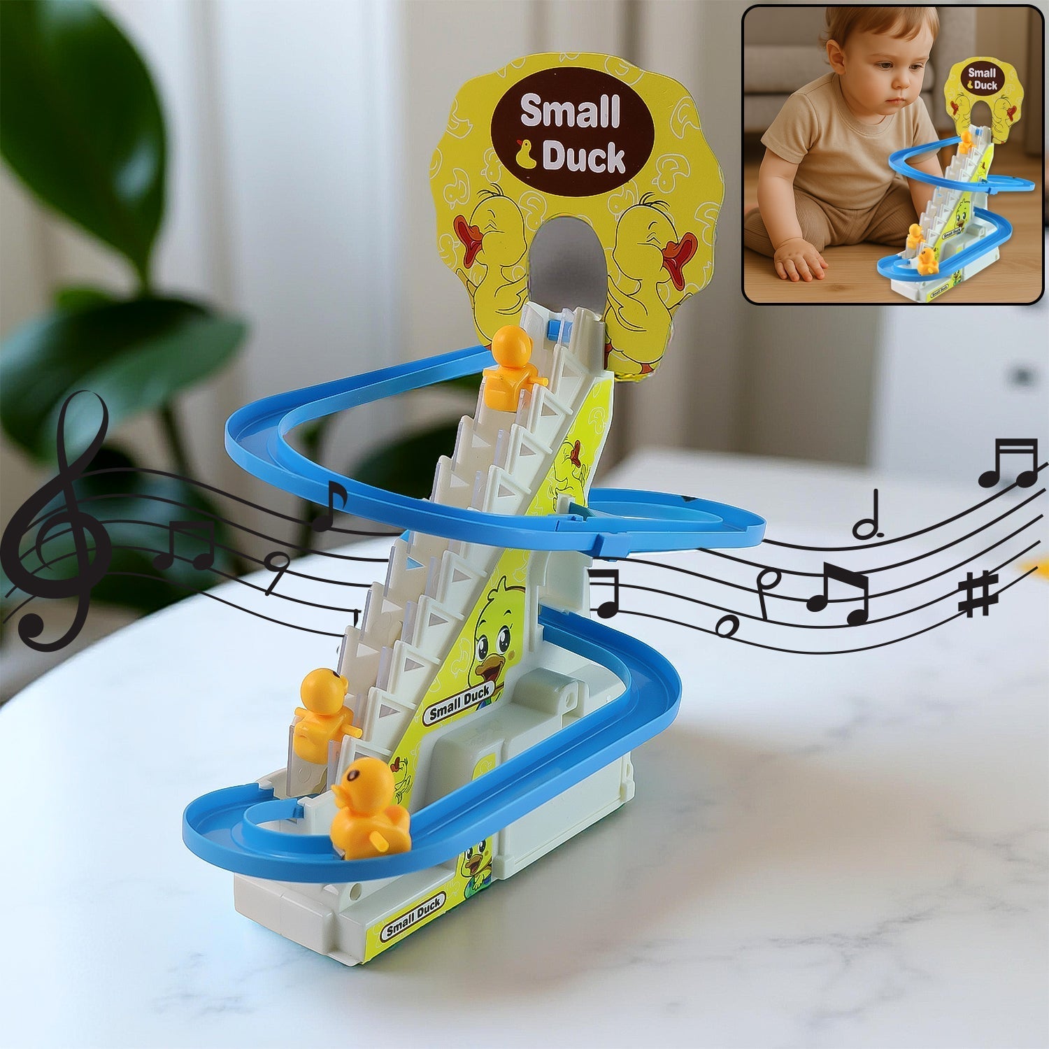 Duck Climb Stairs Toy roller coaster with flashing lights and music
