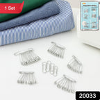 Close-up view of strong stainless steel safety pins in assorted sizes
