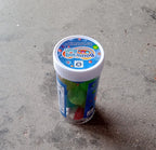 Detailed view of the durable rubber material and vibrant patterns of the bouncy jumping balls.