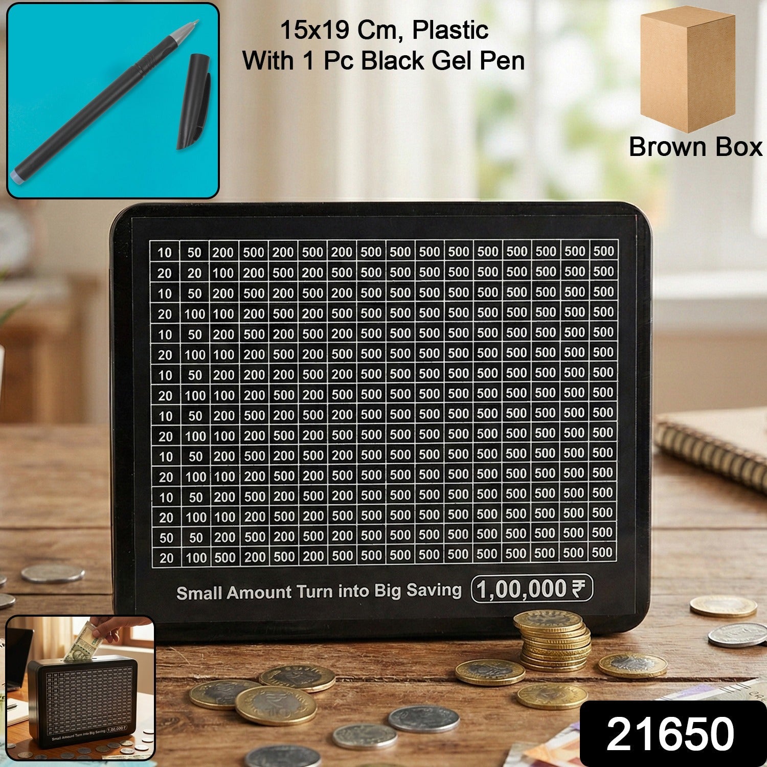 Plastic savings board showing clear money saving layout