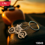 Close-up view of the durable motorcycle shaped metal keychain's smooth finish.
