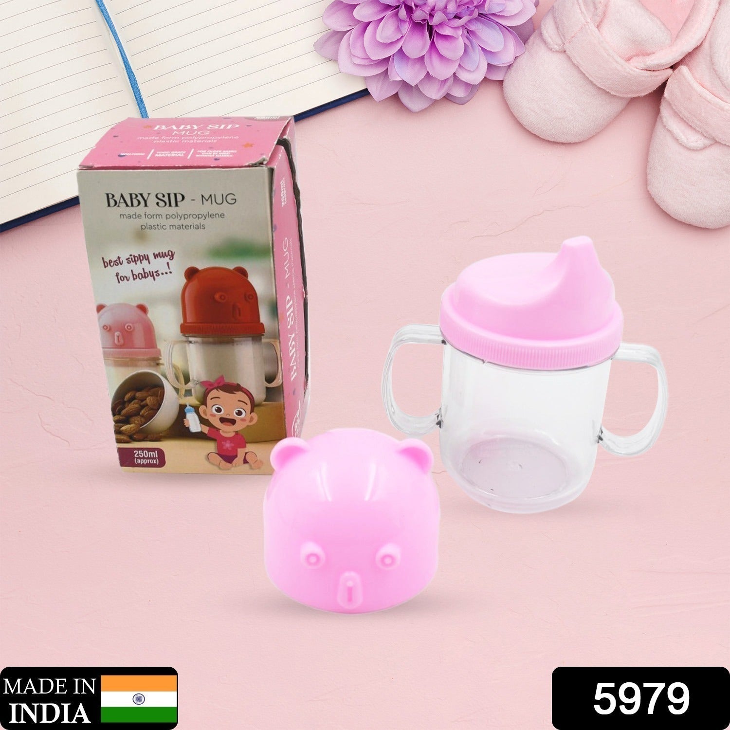Close-up of a baby sippy cup, highlighting its lightweight and leakproof features.