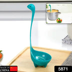 Close-up of the heat-resistant silicone soup spoon head with straining slots.