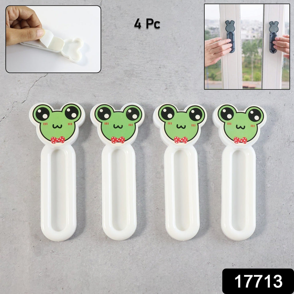 Close-up of self stick push pull helper attached to window frame for easy sliding