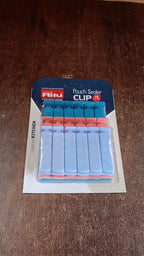 Close-up view of Ritu plastic pouch sealer clips highlighting their design.