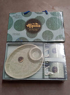 Alpino ceramic tea and coffee cups arranged on the BPA-free platter in a kitchen.