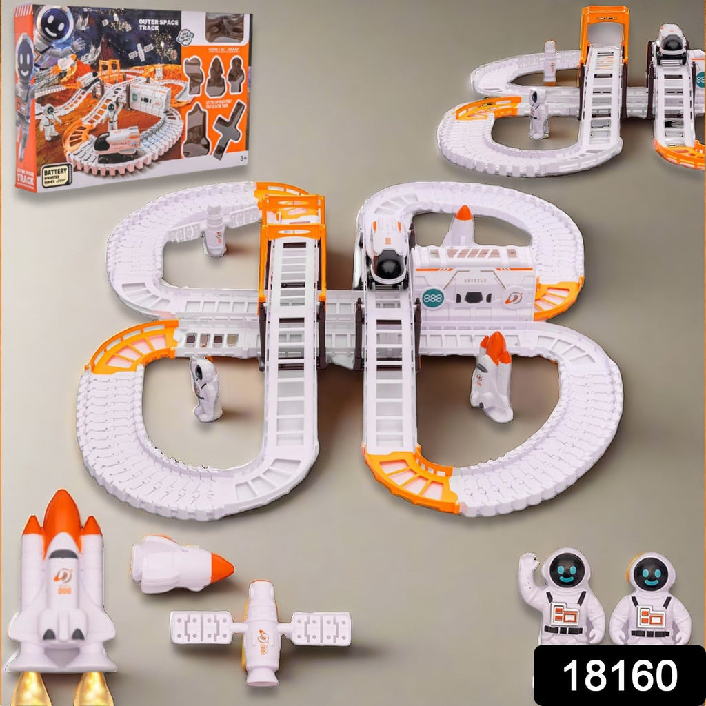 Close-up of the Space Race Track Set showing the shuttle car on the track.