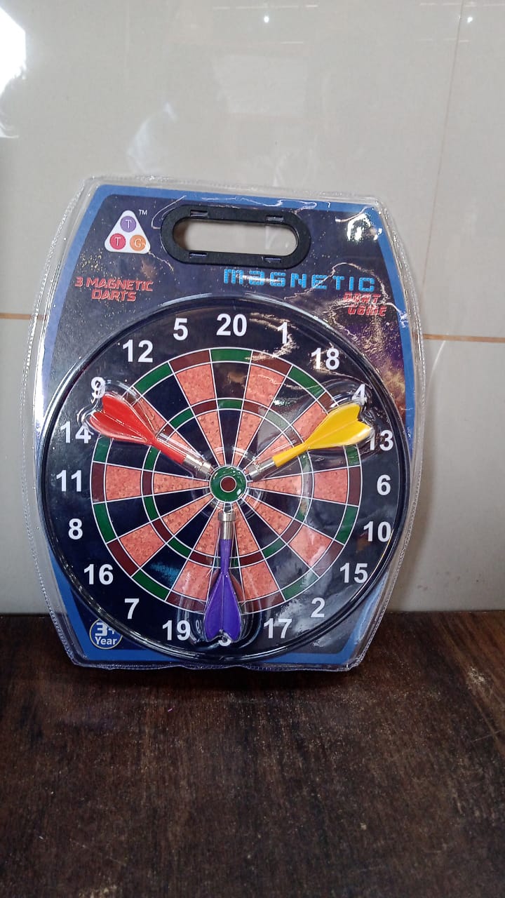 Back view of the classic magnetic dartboard safe for indoor family fun