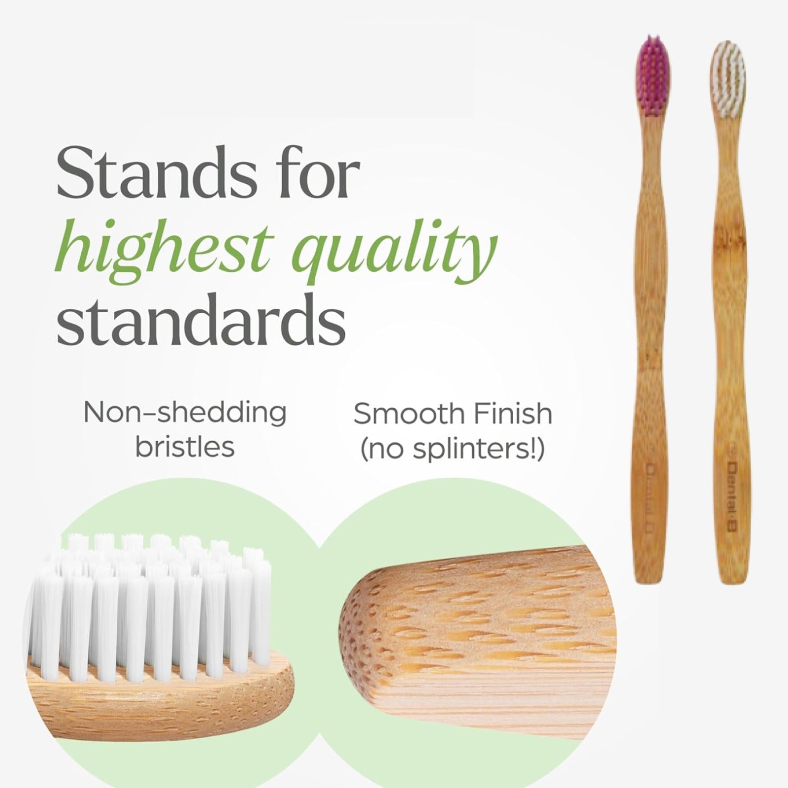 Two natural bamboo toothbrushes placed on a clean white background