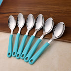 Close up of stainless steel tea spoon with comfortable handle