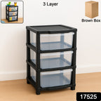 Side view of classic transparent 3-layer drawer organizer unit