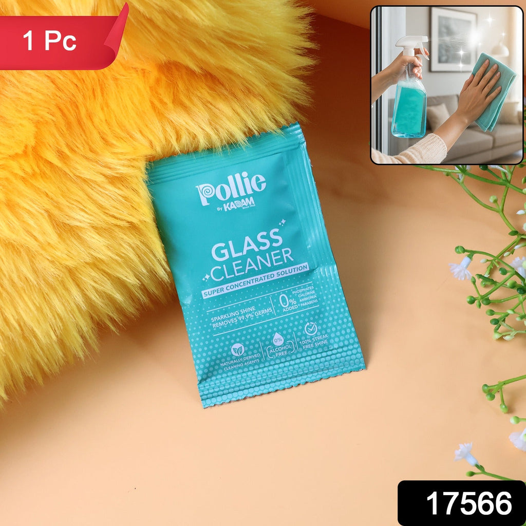 Pollic Kadam glass cleaner sachet being dissolved in water for cleaning solution