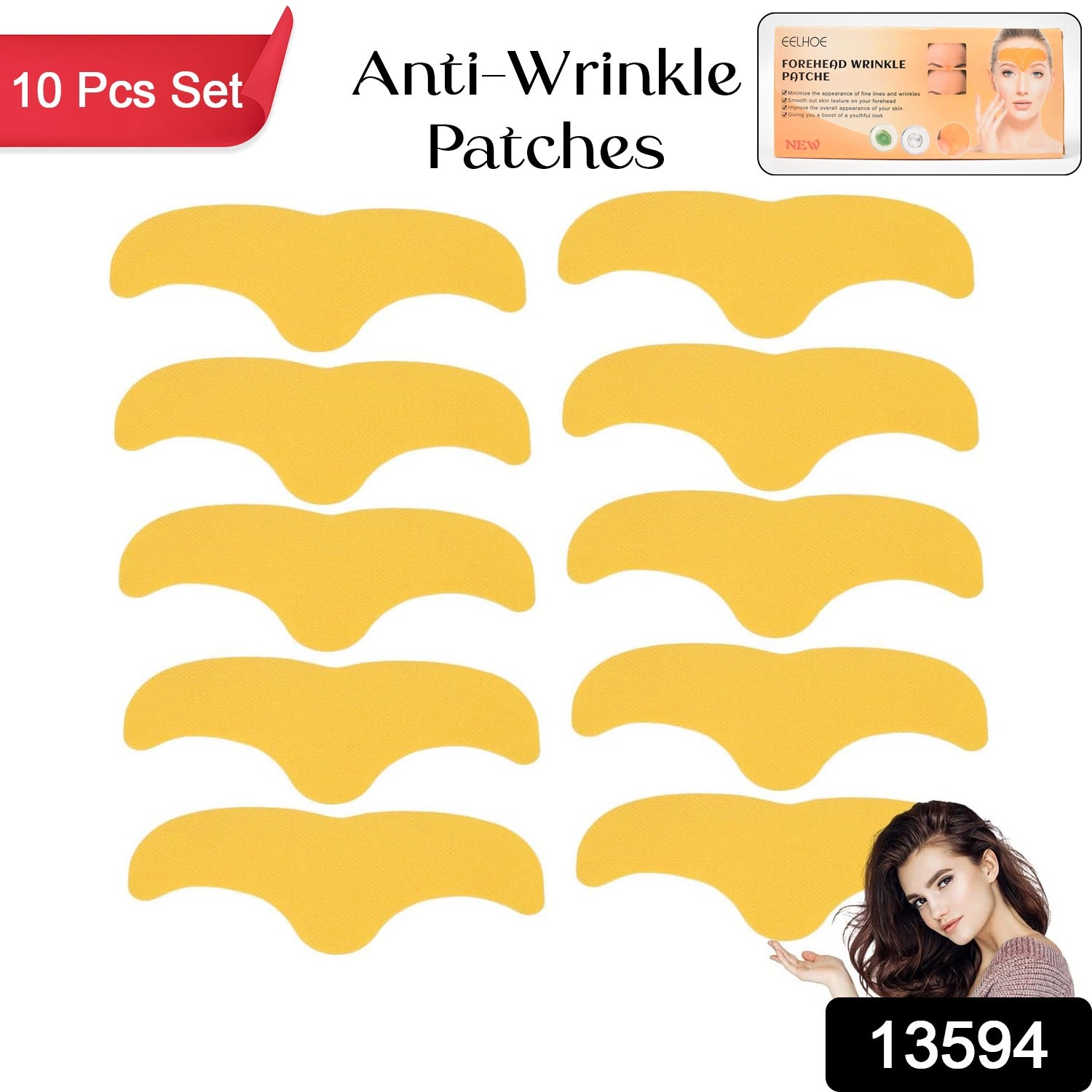Woman gently applying a Forehead Wrinkle Patch to her forehead.