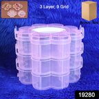 3-layer flower-shaped storage box with 9 compartments ideal for jewellery