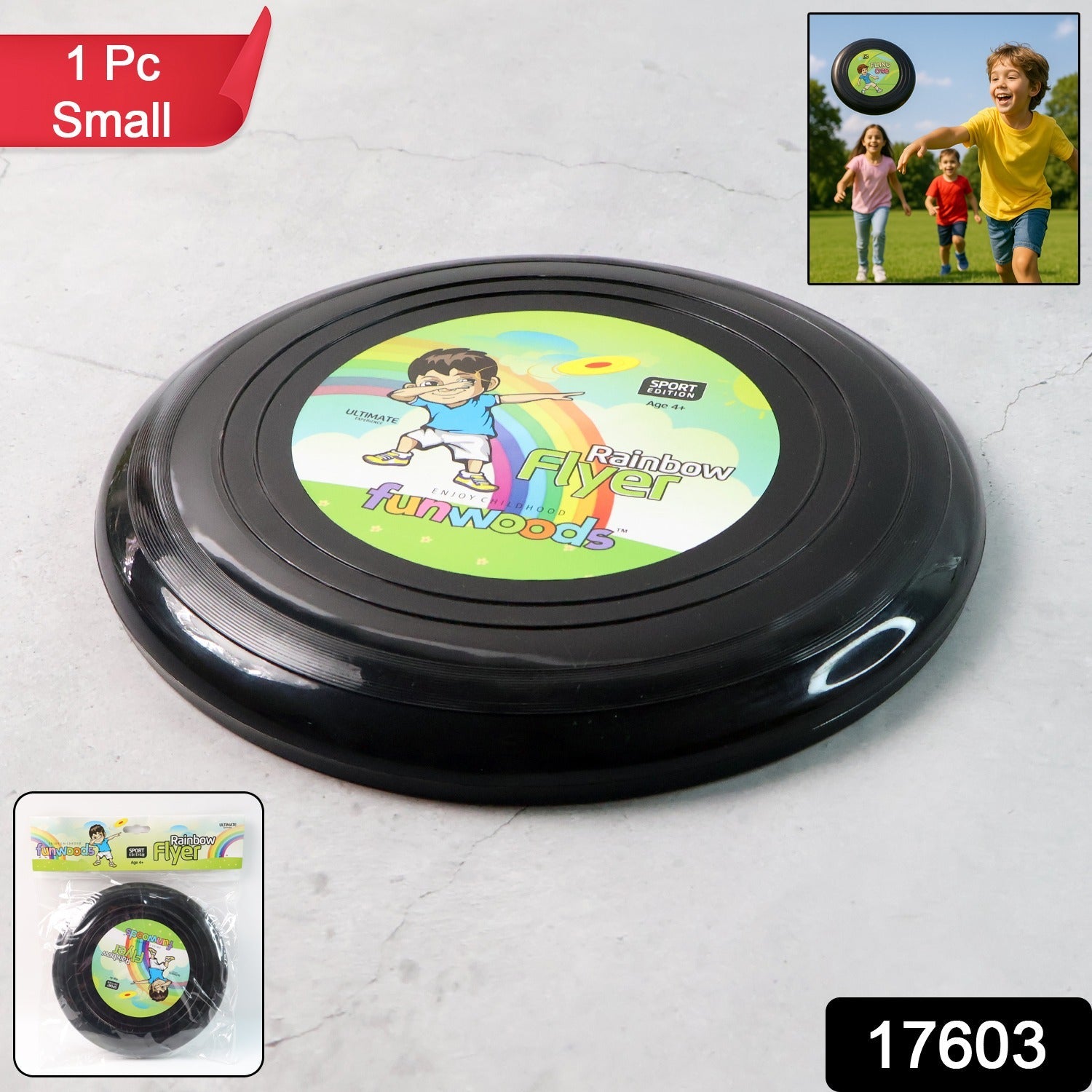Compact small outdoor frisbee disc thrown in open park space