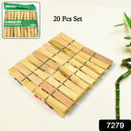 Close-up of a neatly stacked pack of 20 eco-friendly bamboo cloth clips.