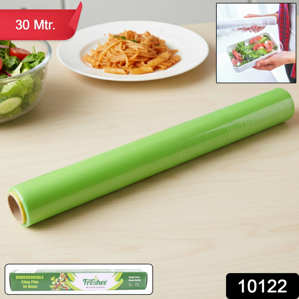 Vegetables wrapped with biodegradable cling film from a 30-metre kitchen roll