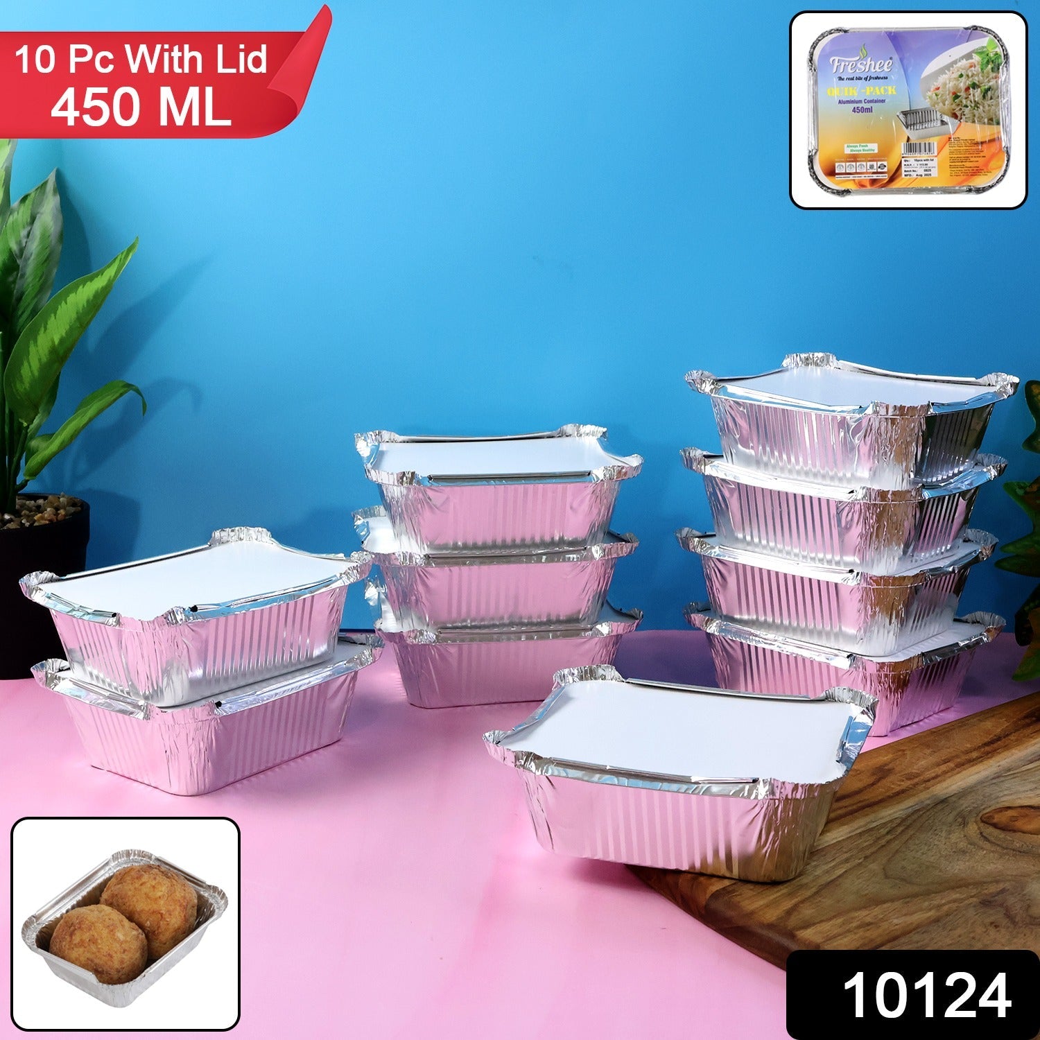 Stack of aluminium trays - disposable food containers with secure lids