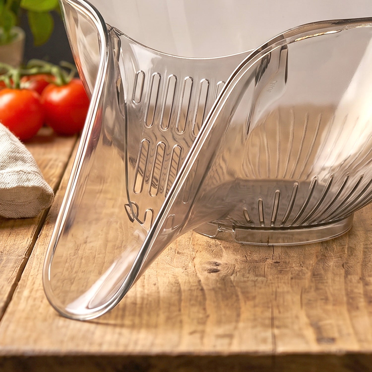 Top view of vegetable washing basket with water in it