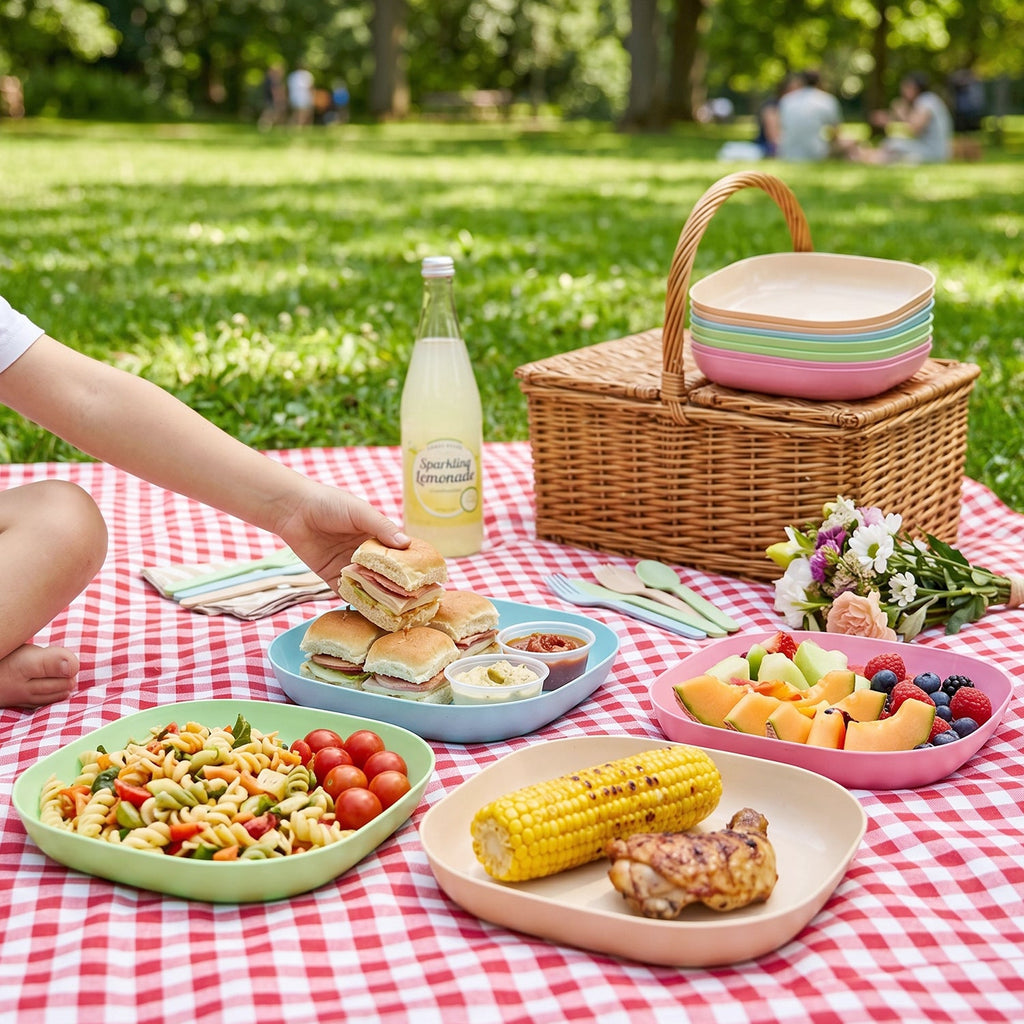 Lightweight plastic snack serving plates set