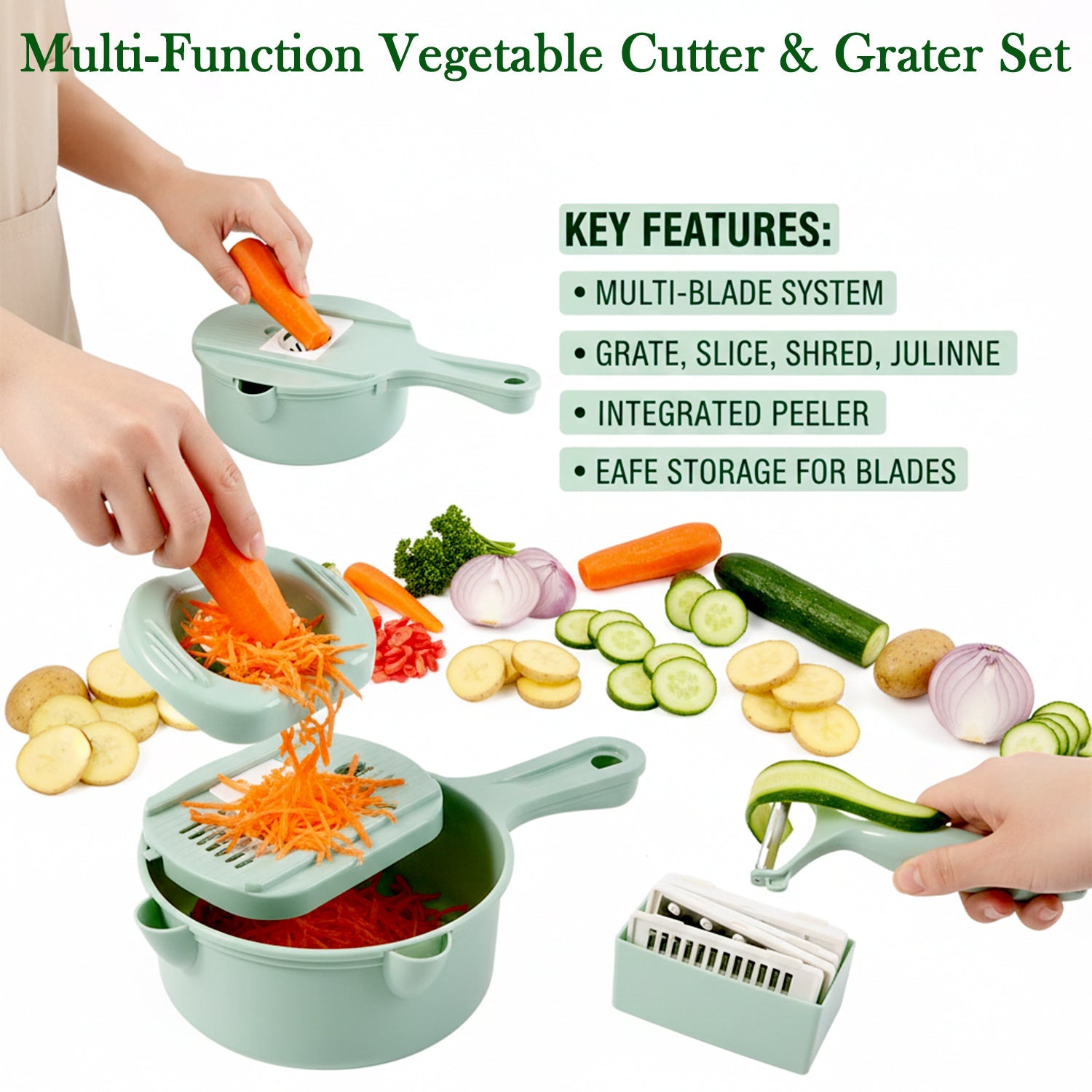 Multi-functional kitchen vegetable slicer and grater set