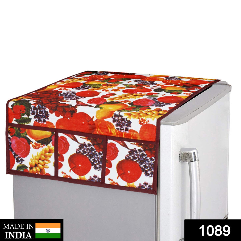 Stylish refrigerator top cover showcasing a vibrant fruit pattern for kitchen aesthetics.