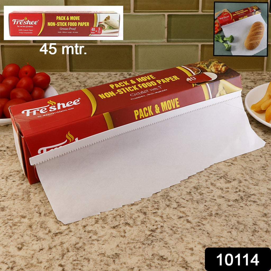 Close-up of Freshee non-stick food paper roll with serrated cutter edge