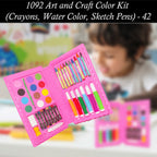 Top-down view of the comprehensive art and craft kit components.