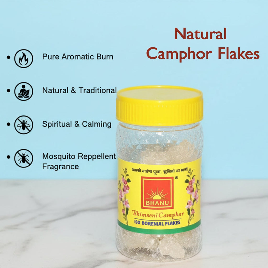 20gm pack of Bhimseni Camphor flakes ideal for daily pooja use