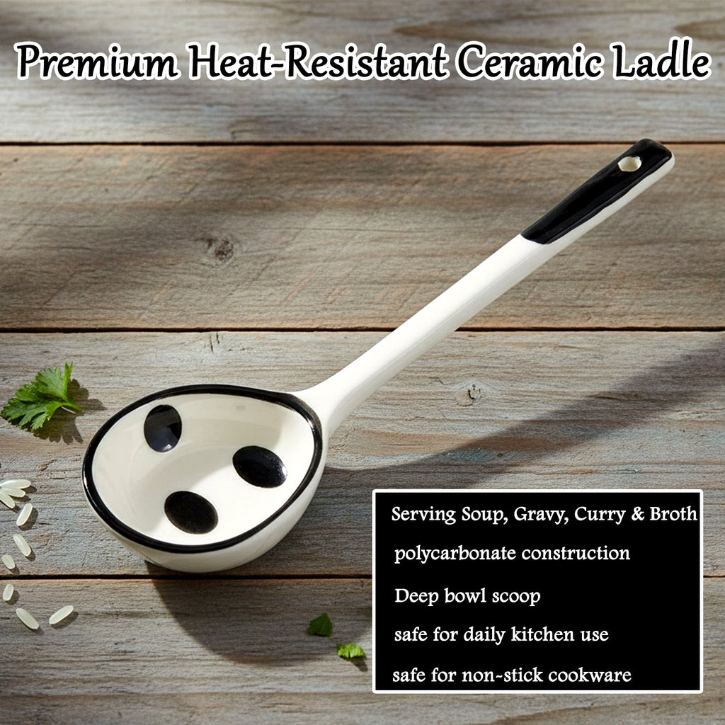 Close-up of 17cm polycarbonate soup ladle bowl and handle