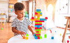 Colorful plastic building blocks for kids in a gift-ready bag, promoting creative play.