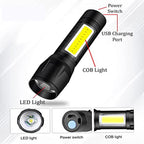Powerful long range flashlight beam cutting through darkness.