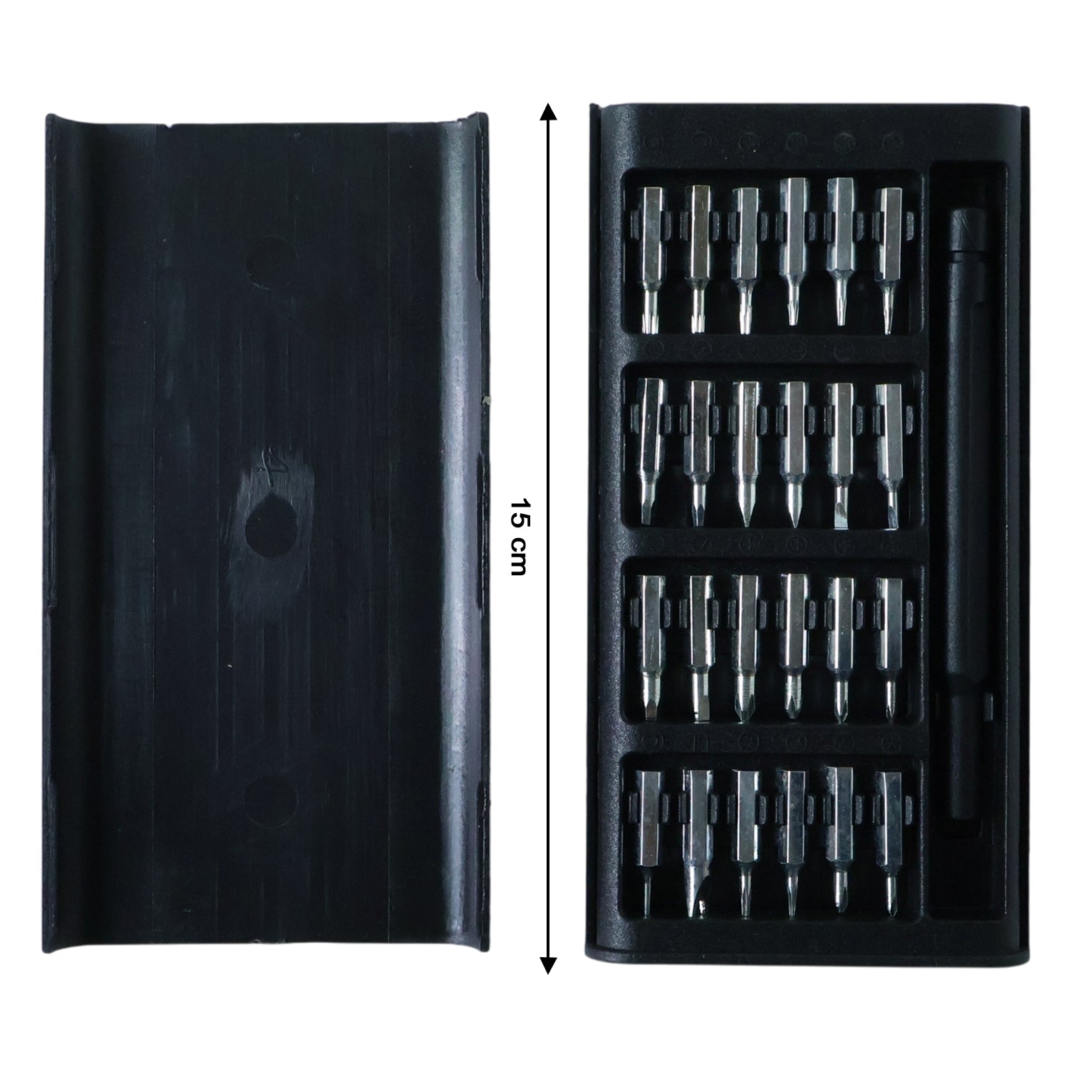 open compact case showing organized screwdriver bits