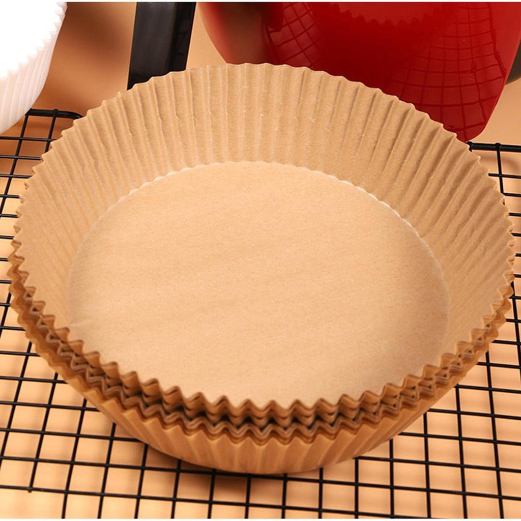 Pack of 50 round air fryer liners, ready for convenient kitchen use.