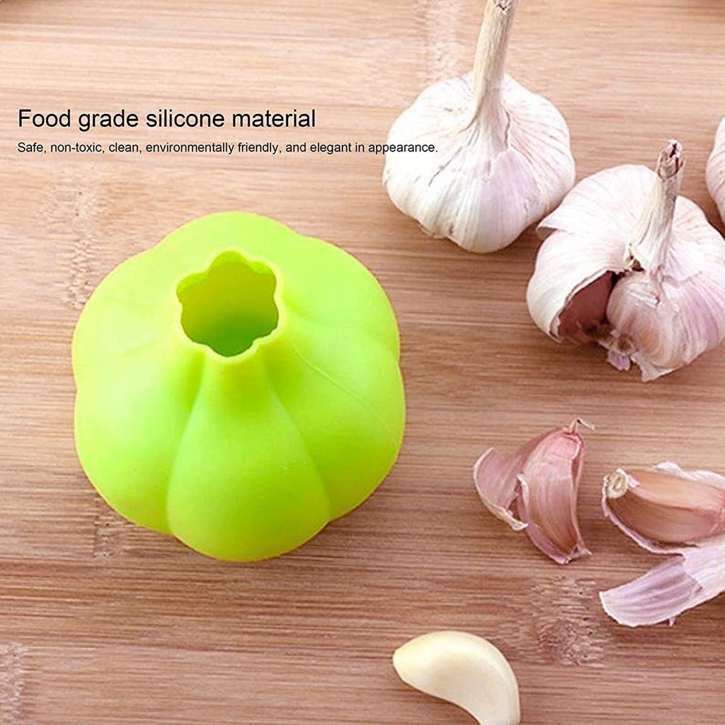 Close-up of the manual silicone garlic peeler, highlighting its simple tube design.