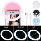 Full view of the Selfie Ring Light with adjustable settings for various uses.