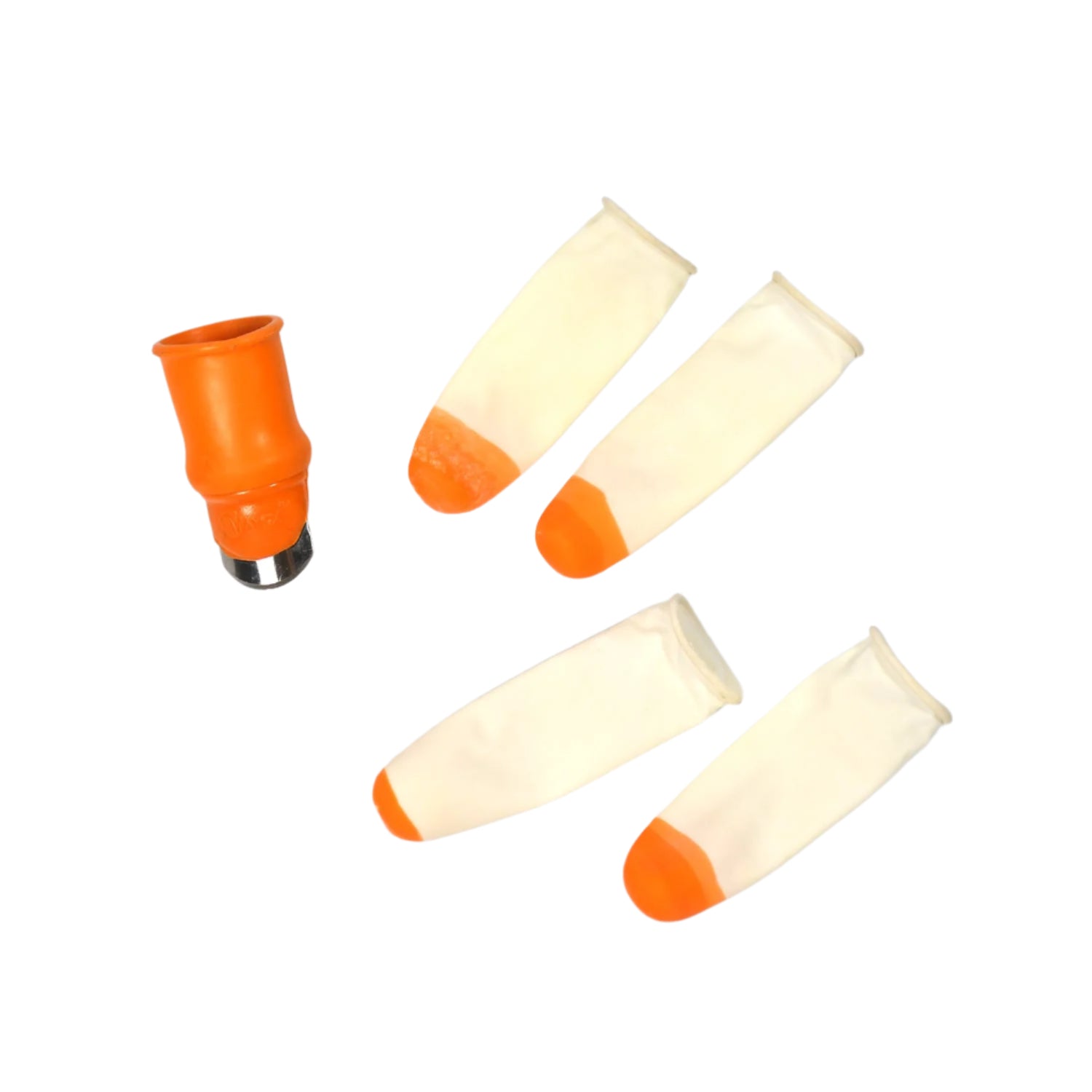 A hand demonstrating the use of a Vegetable Thumb Cutter to slice a carrot.