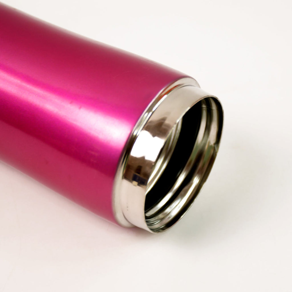 Exterior shot of a stylish stainless steel travel water bottle
