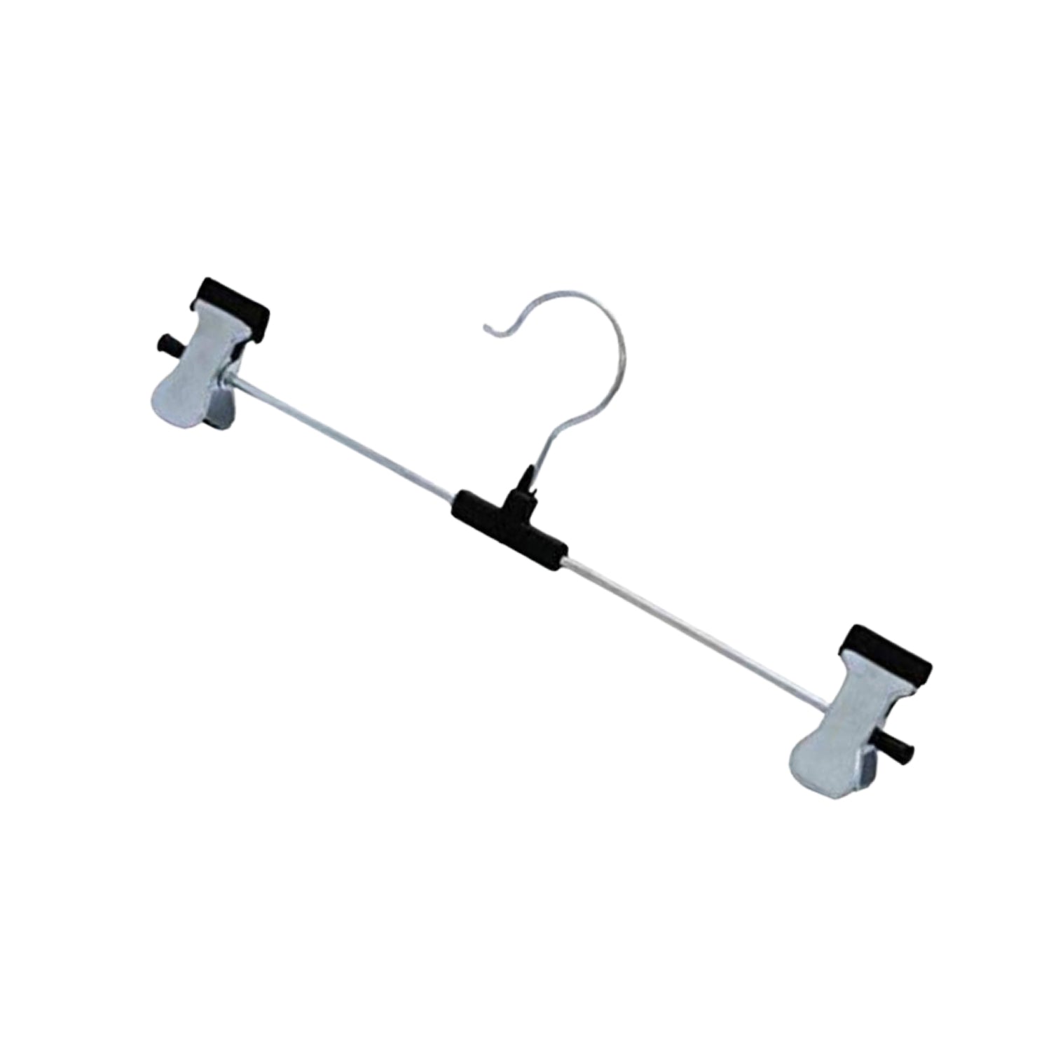 Pack of 12 durable stainless steel hangers with versatile adjustable clips.