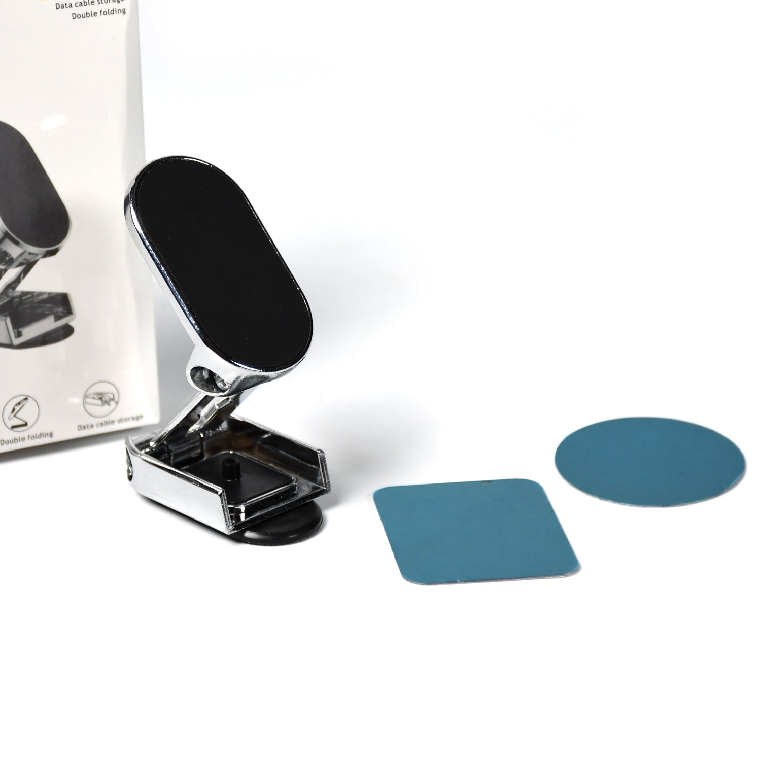 The magnetic car phone holder's compact folded state, ideal for discreet storage.