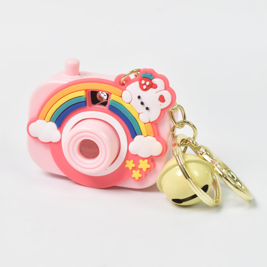 Detail shot of projective camera keychain on white background