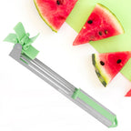 Watermelon cutter effortlessly slicing a fresh watermelon into perfect cubes.