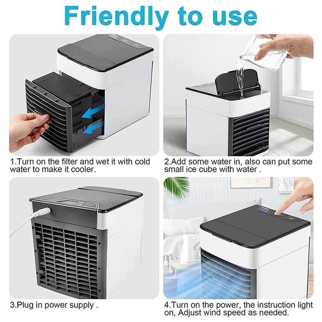 Personal air cooler featuring its soothing LED light function.
