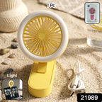 Compact desk fan with USB charging and LED light