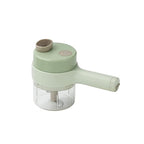 Ergonomic grip of the electric vegetable chopper, held by a user.