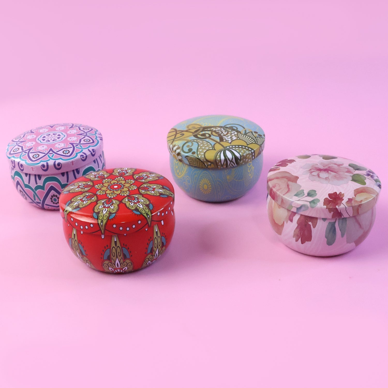 Mandala decorative metal candle container set suitable for gifting